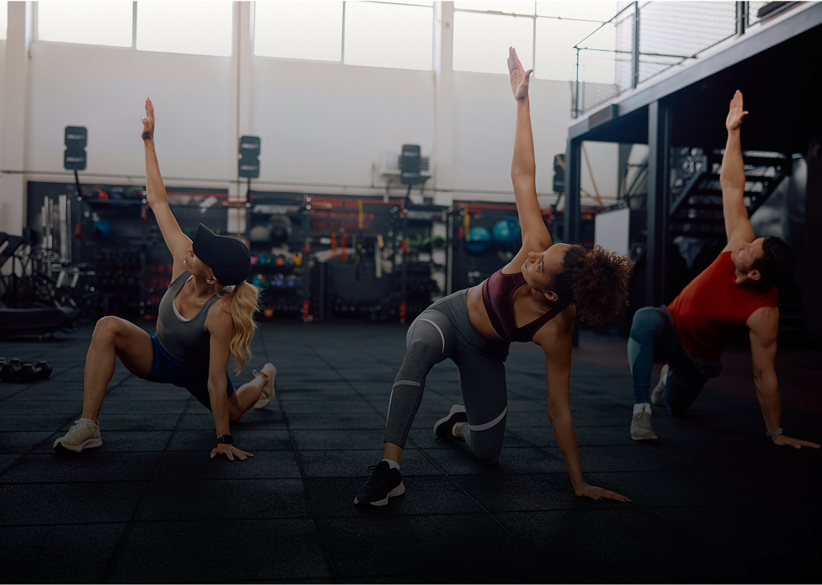 Fitness class with three participants